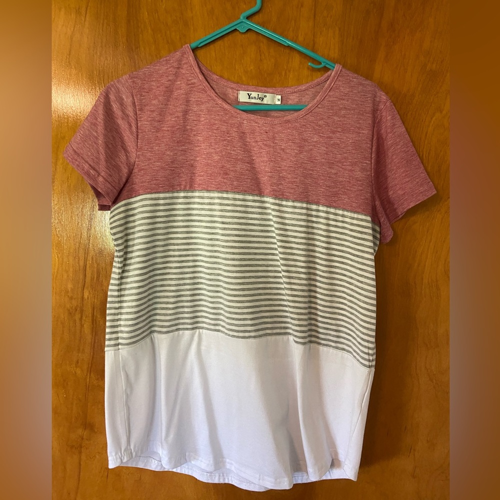 Pink and Gray Striped T-Shirt
